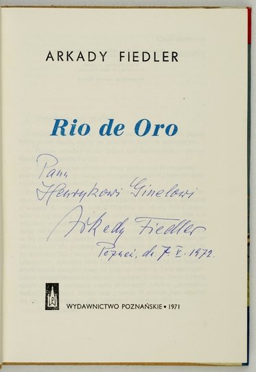 FIEDLER Arkady - Rio de Oro -  dedykacja autora 