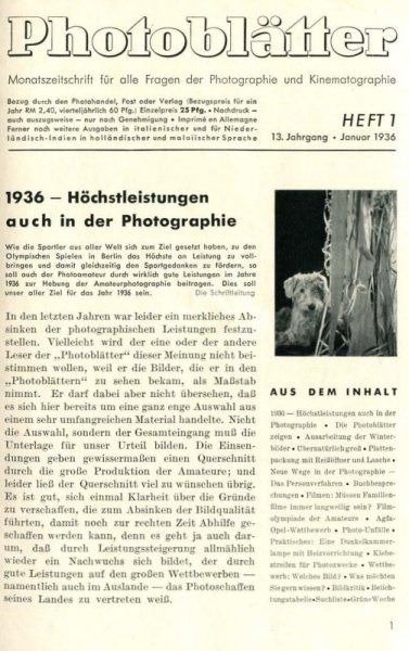 AGFA Photoblätter. Jg. 13, nr 1-6: I-XII 1936. 