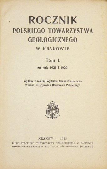 ROCZNIK Polskiego Towarzystwa Geologicznego w Krakowie. T. 1. Za rok 1921 i 1922
