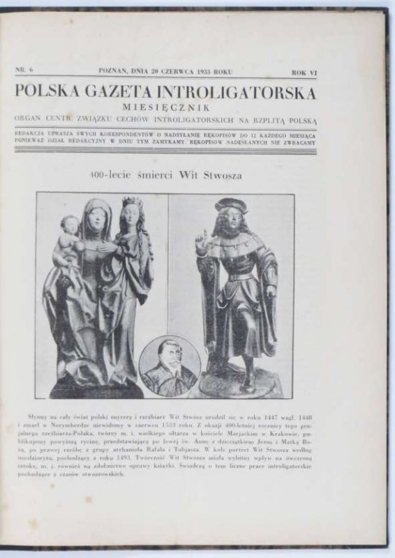 Polska Gazeta Introligatorska. Organ Centr. Związku Cechów Introligatorskich na Rzplitą Polską. R.6, nr 6-9: 20 VI-20 IX 1933.