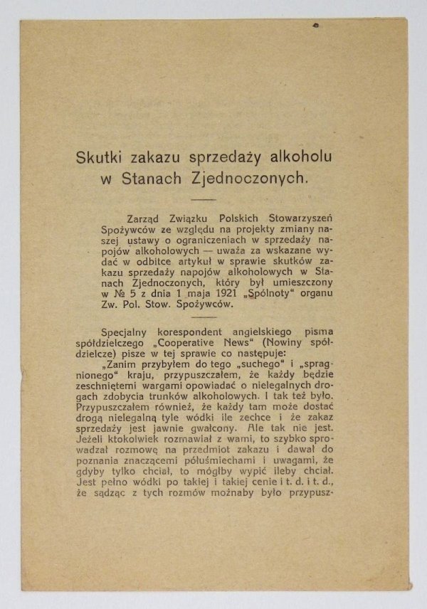 Skutki zakazu sprzedaży alkoholu w Stanach Zjednoczonych. 