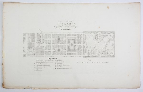 [KRAKÓW]. Plan Ogrodu Botanicznego w Krakowie. Miedzioryt na ark. 28x44,1 cm.