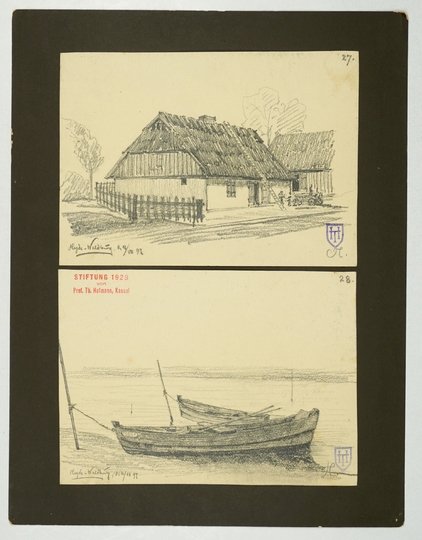 [PRUSY Wschodnie]. T. Hofmann z Kassel - Zbiór 15 odręcznych rysunków dokumentujących zabudowania wiejskie Prus Wschodnich z 1897.