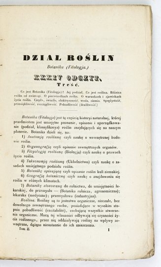 WITOWSKI Hipolit - Historya naturalna. T. 2: Dział roślin (botanika).