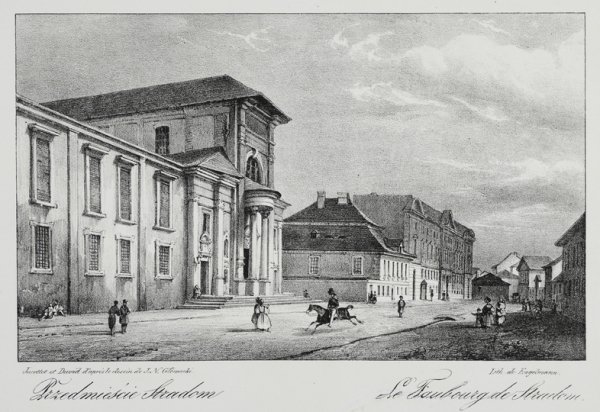 [KRAKÓW]. Przedmieście Stradom. Le Faubourg de Stradom. Litografia form. 10,9x17,9 na ark. 14,9x22 cm