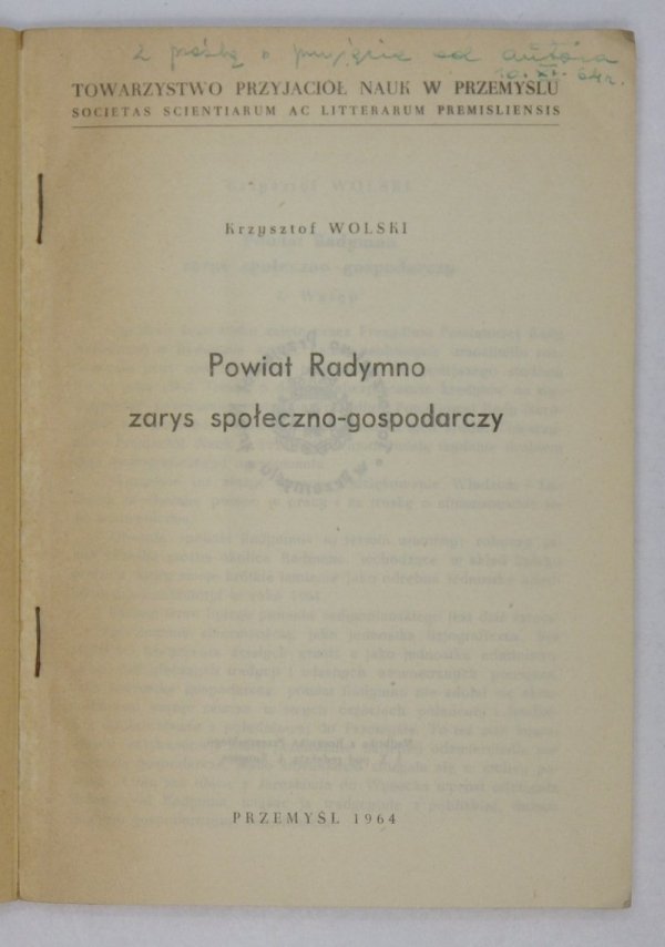 Wolski Krzysztof - Powiat Radymno, zarys społeczno-gospodarczy [dedykacja]