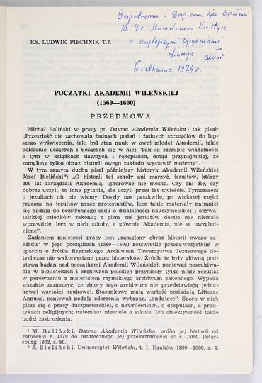 PIECHNIK Ludwik - Początki Akademii Wileńskiej (1569-1600)