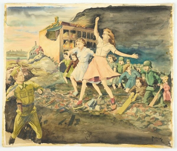 [POWSTANIE Warszawskie 2]. &quot;Żywe tarcze&quot;. Kompozycja Jerzego Metelskiego z 1951.