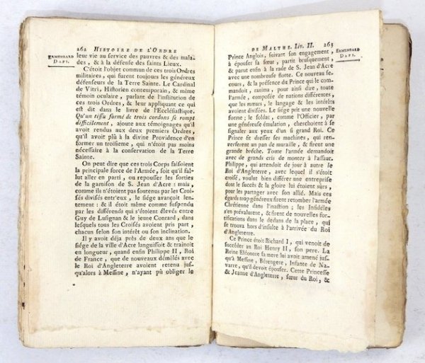 VERTOT [René Aubert] de - Histoire des Chevaliers Hospitaliers de S. Jean de Jérusalem, appellés depuis Chevalier de Rhodes, et aujourd'hui Chevalliers de Malthe. Par M. l'Abbé ... Nouvelle Edition augumentée des Statuts de l'Ordre...[Komplet siedmiotomow