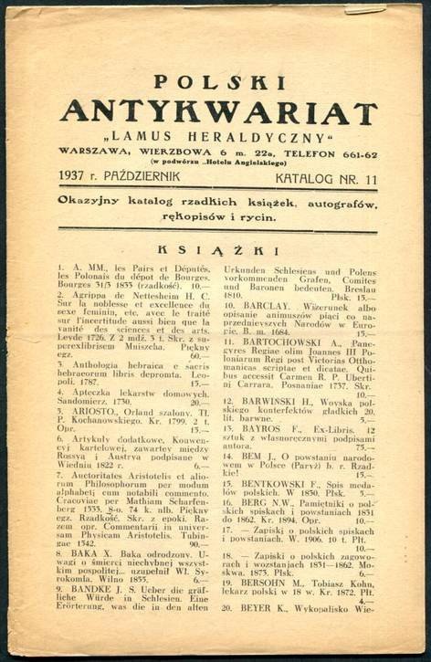 Polski Antykwariat &quot;Lamus Heraldyczny&quot; - katalog nr 11: X 1937