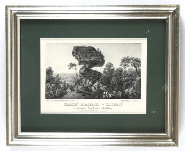 [KRYNICA]. Kamień Djabelski w Krynicy w obwodzie Sandeckim od północy. Litografia form. 11,2x19,2 cm