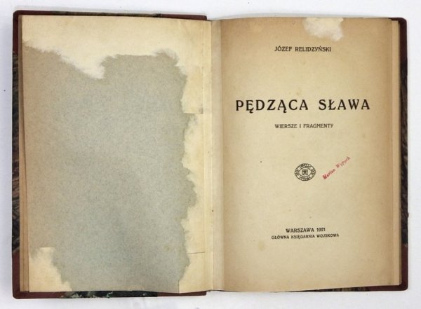 RELIDZYŃSKI Józef - Pędząca sława. Wiersze i fragmenty