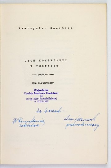 GAERTNET Wawrzyniec - Cech kominiarzy w Poznaniu. Rys historyczny.