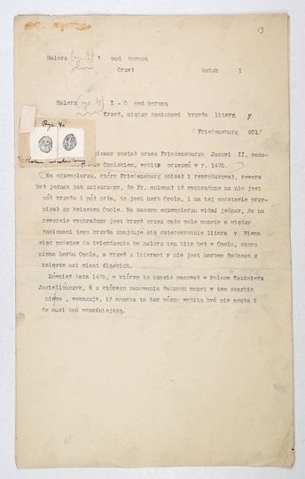 [NUMIZMATYKA]. Maszynopis: &quot;Skarb z ul. Florjańskiej w Krakowie&quot; z 1936.