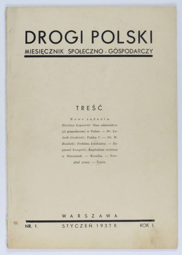 Drogi Polski. Miesięcznik społeczno-gospodarczy. R.1, nr 1: I 1937
