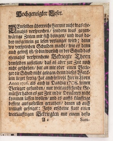 ZERNECKE Jacob Heinrich - Das Verpestete Thorn Oder Summarischer Auszug Der Pestilentz-Seuchen, Womit nach Gottes Willen Die Stadt Thorn, Von Anfang ihrer Erbauung biss an gegenwärtige Zeiten heimgesuchet ist.