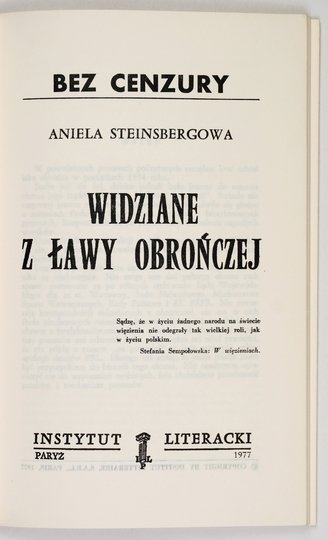 STEINSBERGOWA Aniela - Widziane z ławy obrończej.