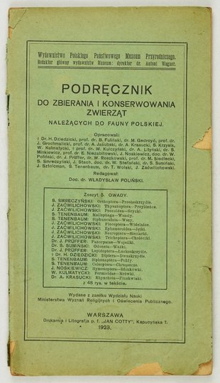 POLIŃSKI Władysław - Podręcznik do zbierania i konserwowania zwierząt należących do fauny polskiej. Zesz. 5: Owady.