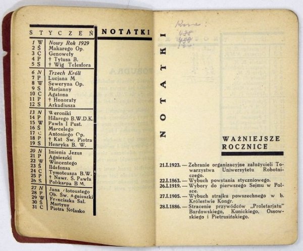 KALENDARZYK Młodego Robotnika. 1929.