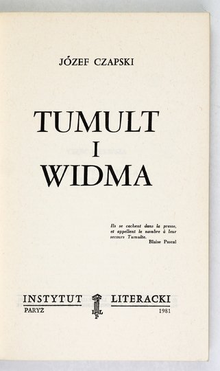 CZAPSKI Józef - Tumult i widma.
