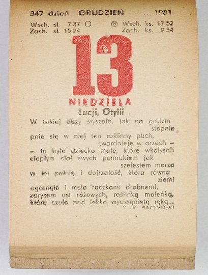 [KALENDARZ &quot;zdzierak&quot;] 1981.