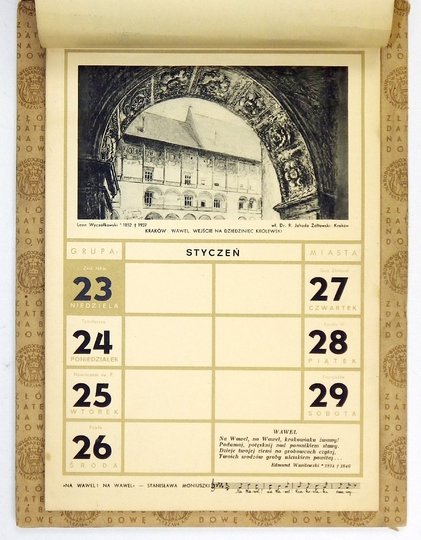 KALENDARZ Komitetu Budowy Muzeum Narodowego w Krakowie na rok 1938