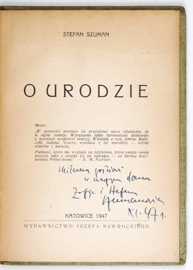 SZUMAN Stefan - O urodzie.
