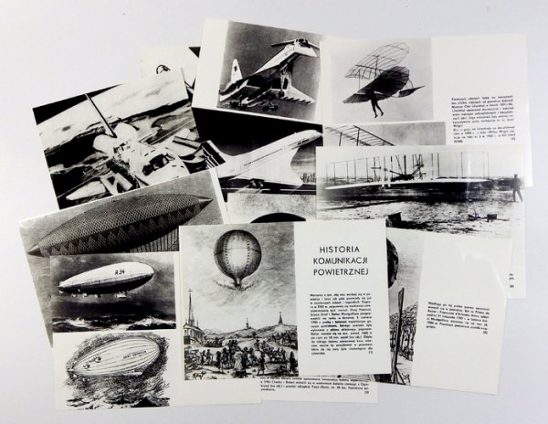 [HISTORIA komunikacji powietrznej] - zestaw 16 czarno-białych reprodukcji fotograficznych