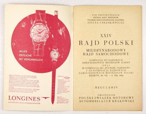 XXIV RAJD Polski, Międzynarodowy Rajd Samochodowy. Eliminacja Rajdowych Samochodowych Mistrzostw Europy oraz III Eliminacja do &quot;Pucharu Narodów&quot; i III Eliminacja Rajdowych Samochodowych Mistrzostw Polski, Kraków 30 VII-3 VIII 1964. Regulamin