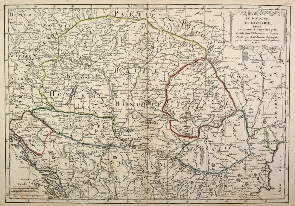 [Węgry] Le Royaume de Hongrie, Divise en Haute et Basse Hongrie Transilvanie Esclavonie et Croatie [ca 1790]