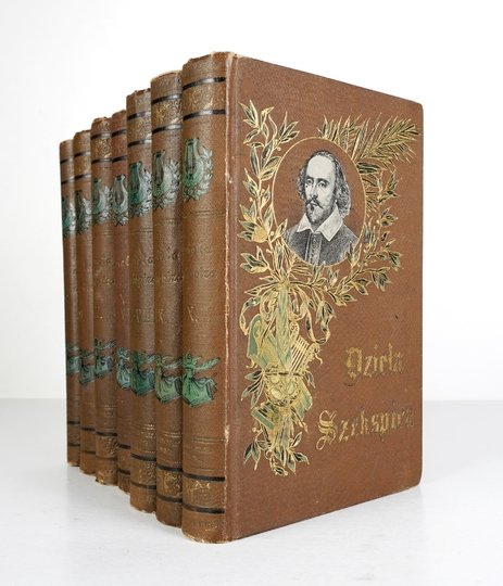 SHAKESPEARE William - Dzieła Wiliama Szekspira w przekładach J. Korzeniowskiego, St. Koźmiana, K. Ostrowskiego, J. Paszkowskiego, J. Kasprowicza, A. Langego, Ed. Porębowicza i St. Rossowskiego. Pod red. Henryka Biegeleisena. Wyd. II. T. 2-10 (w 7 wol.)