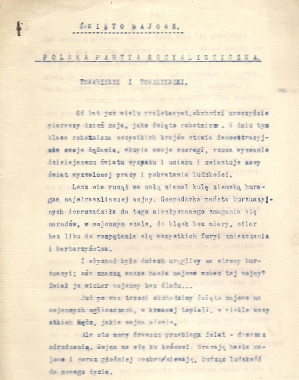 [POLSKA PARTIA SOCJALISTYCZNA]. Zbiór 10 dokumentów PPS z l. 1916-1917.