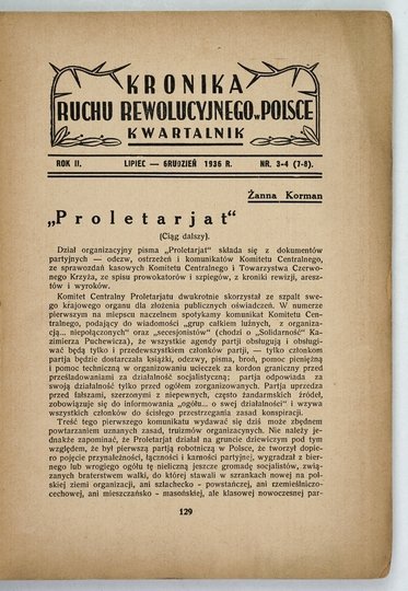 KRONIKA Ruchu Rewolucyjnego w Polsce. R. 2, nr 3-4 (7-8): VII-XII 1936