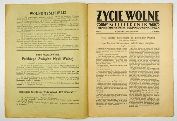 ŻYCIE Wolne. Miesięcznik. R. 1, nr 10-12: 1927.
