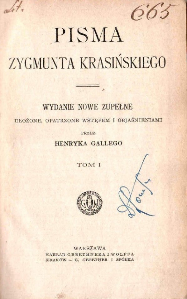 Krasiński Zygmunt - Pisma. Wydanie nowe zupełne ... t.1.