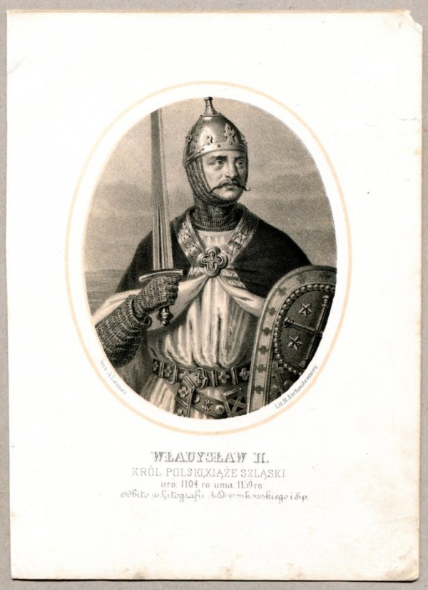 Władysław II. - Król Polski, Xiąże Szląski - litografia [Rys. Aleksander Lesser. Lit. H.Aschenbrenner]