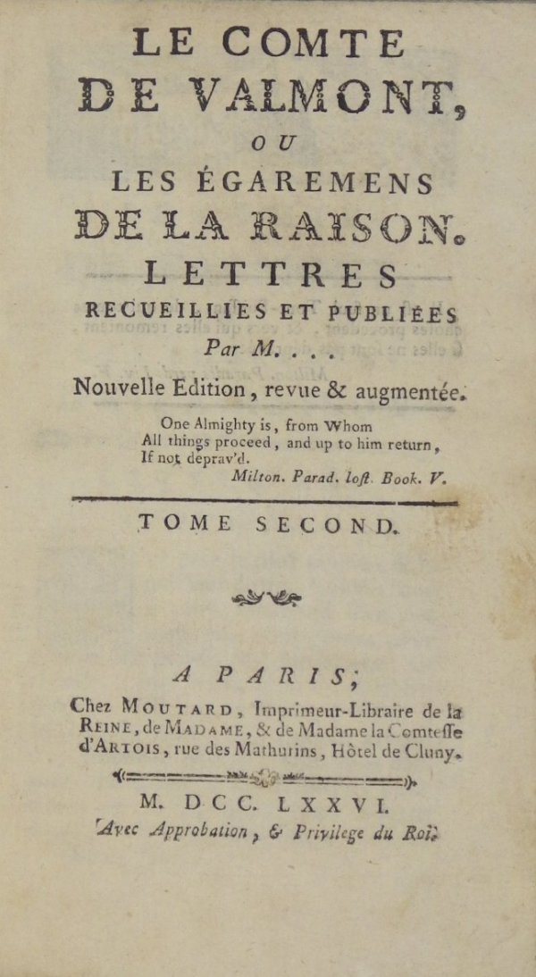 [Gerard Philippe Louis] - Le comte de Valmont, ou, Les egaremens de la raison [...] T.1-5 (T.1 1826, t.2-5 1775)