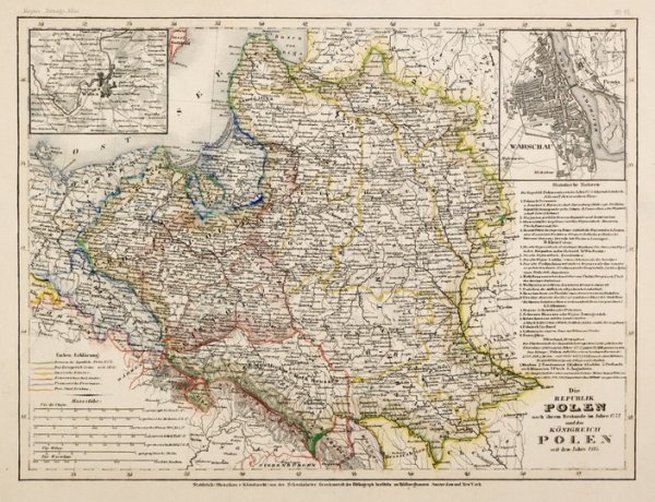 [POLSKA]. Die Republik Polen nach ihrem Bestande im Jahre 1772 und das Königreich Polen seit dem Jahre 1815. Staloryt kolorowany form. 18,4x24,7 cm