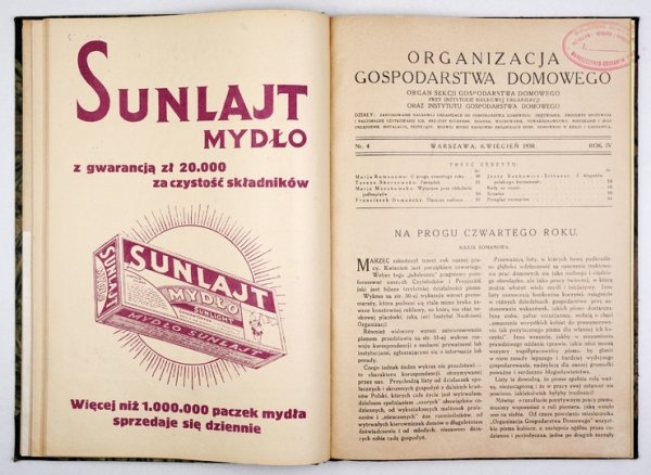 ORGANIZACJA Gospodarstwa Domowego. Organ Sekcji Gospodarstwa Domowego Przy Instytucie Naukowej Organizacji.{|br /|}R. 4, nr 1-12: I-XII 1930. Redaktorki: Marja Romanowa i Irena Szumlakowska