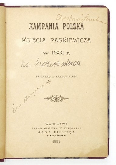[SZCZERBATOW Aleksander] - Kampania polska księcia Paskiewicza w 1831 r. Przekład z francuzkiego.