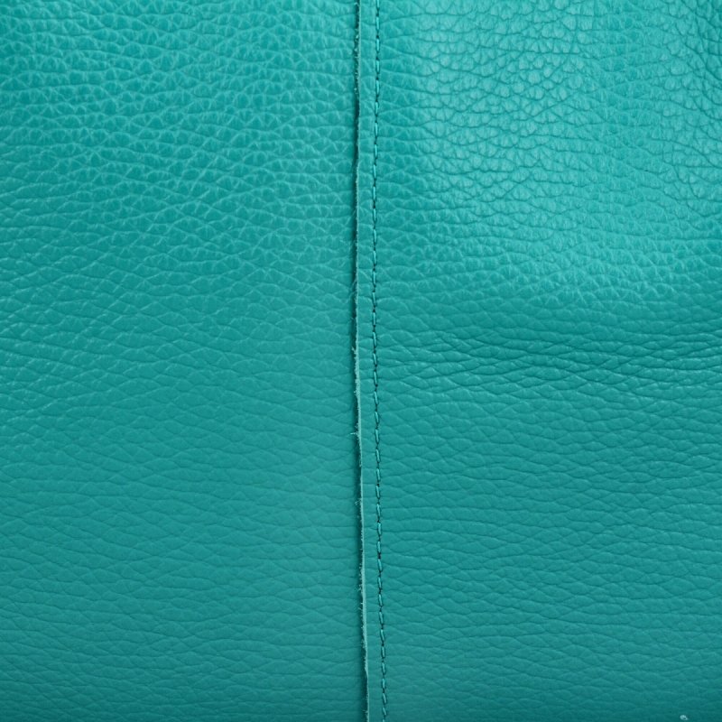 Włoska Torebka Skórzana Shopper Bag z Kosmetyczką Turkusowa