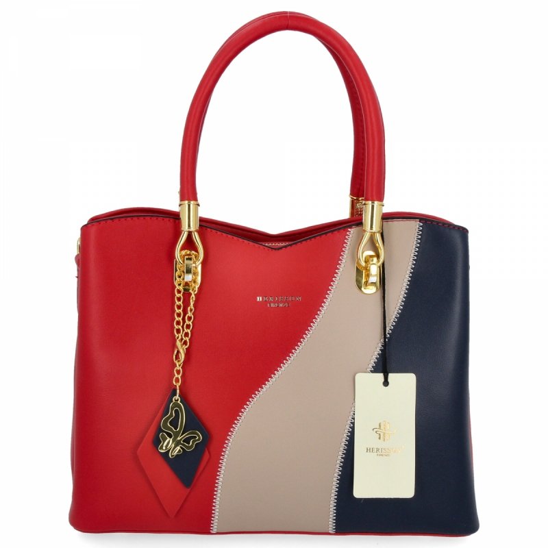 Modna Torebka Damska Kuferek 3 Komory firmy Herisson Czerwona/Granatowa