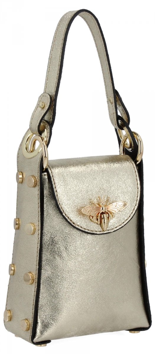 Torebka Skórzana Mała Listonoszka Na Łańcuszku Złota