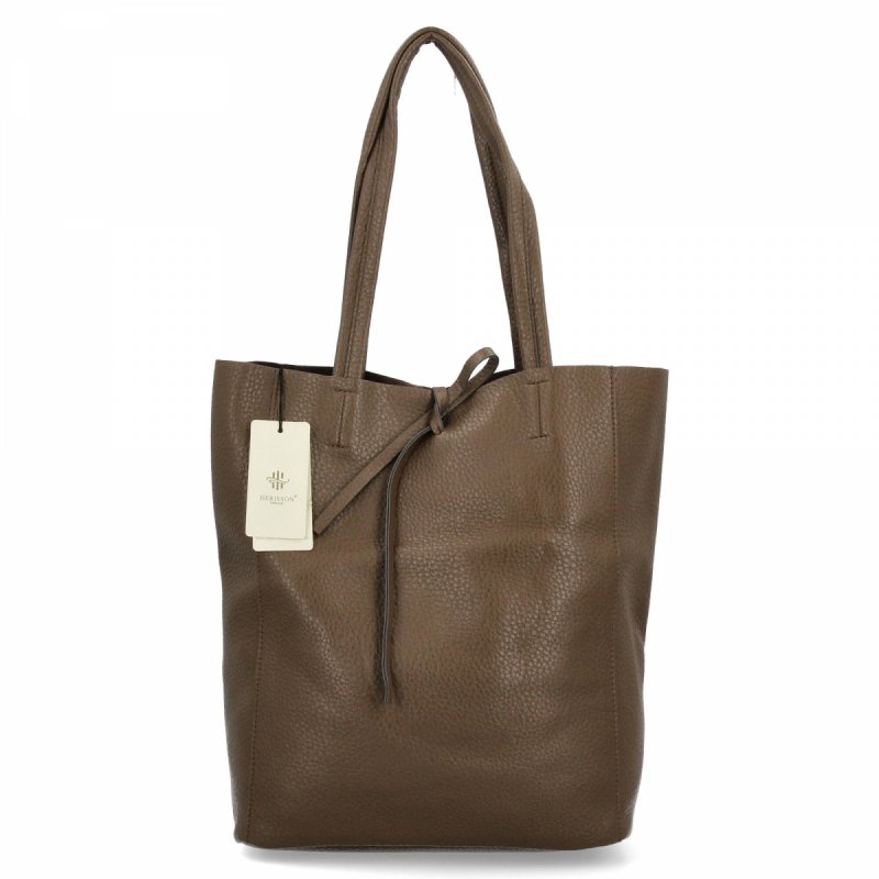Torebka Damska typu Shopper Bag z Kosmetyczką firmy Herisson Ciemno Ziemista