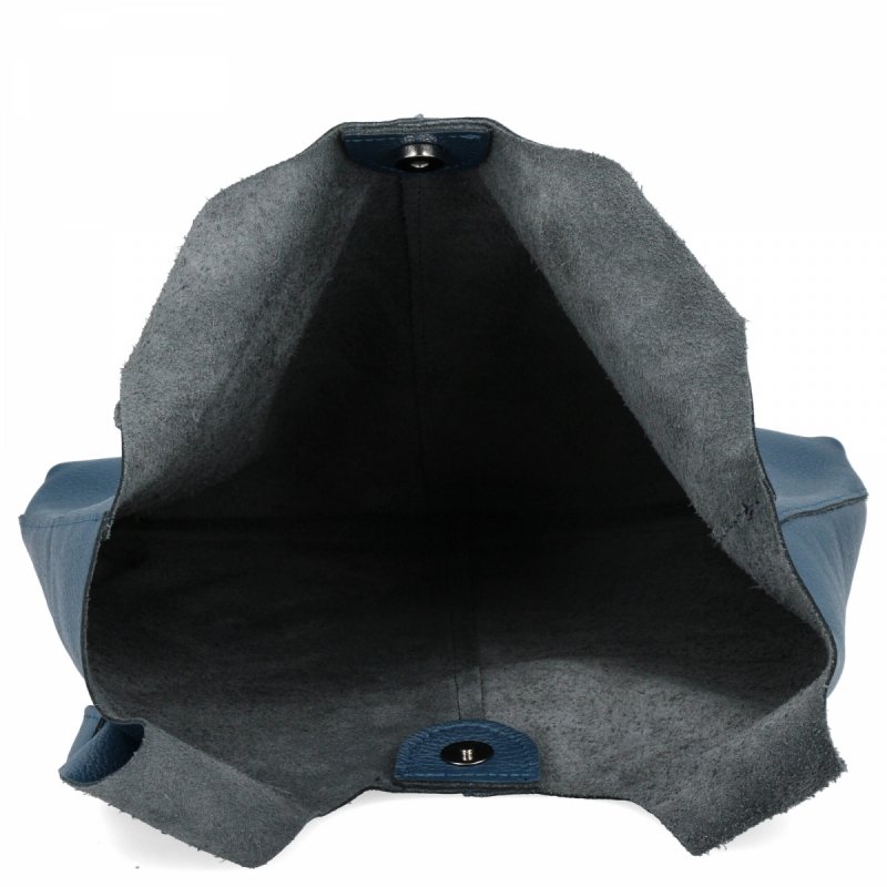 Torebka Skórzana Shopper Bag z Kosmetyczką Granatowa