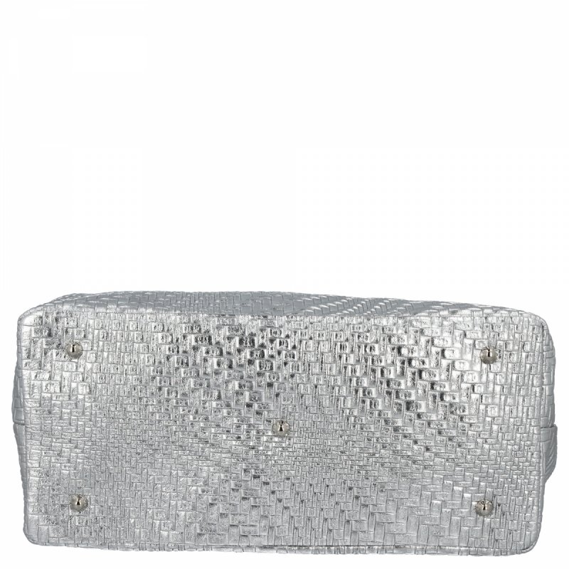 Stylowa Torebka Skórzana Shopper Bag Srebrna