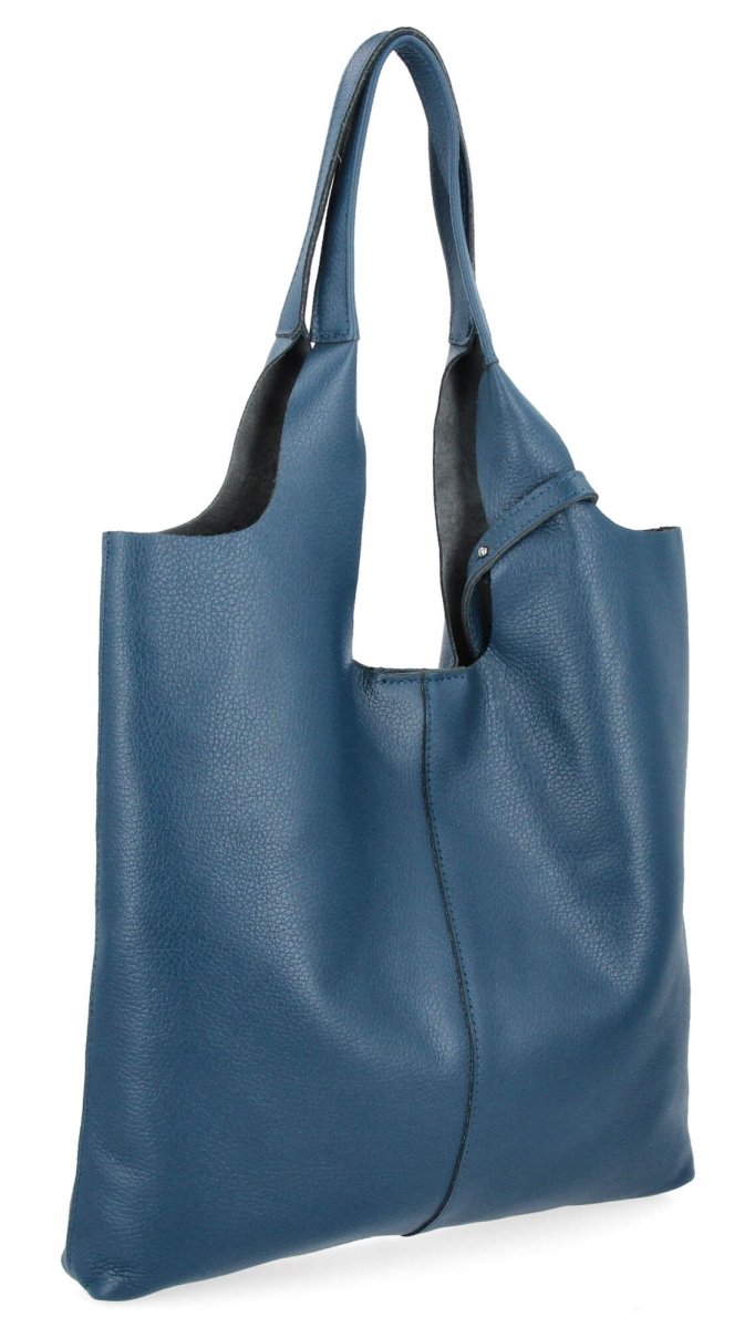 Torebka Skórzana Shopper Bag z Kosmetyczką Granatowa