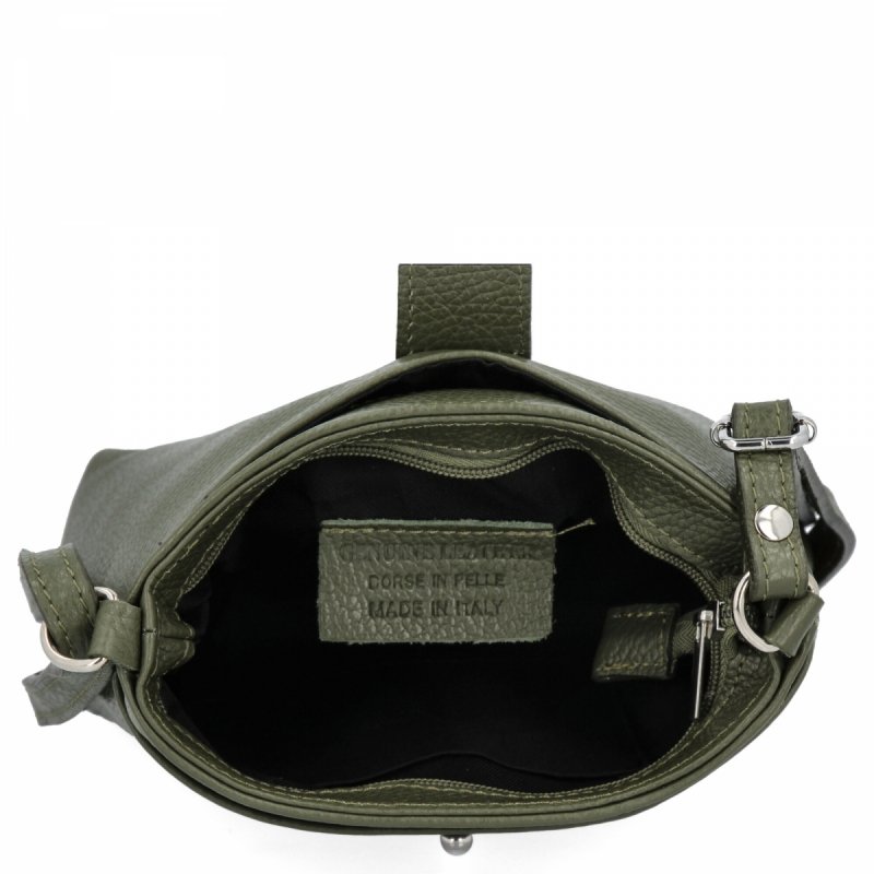 Włoska Torebka Skórzana Listonoszka Ciemno Zielona