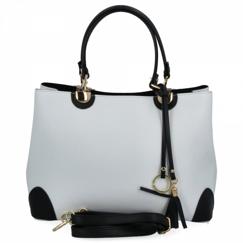 Włoska Torebka Skórzana Kuferek Biała/Czarna