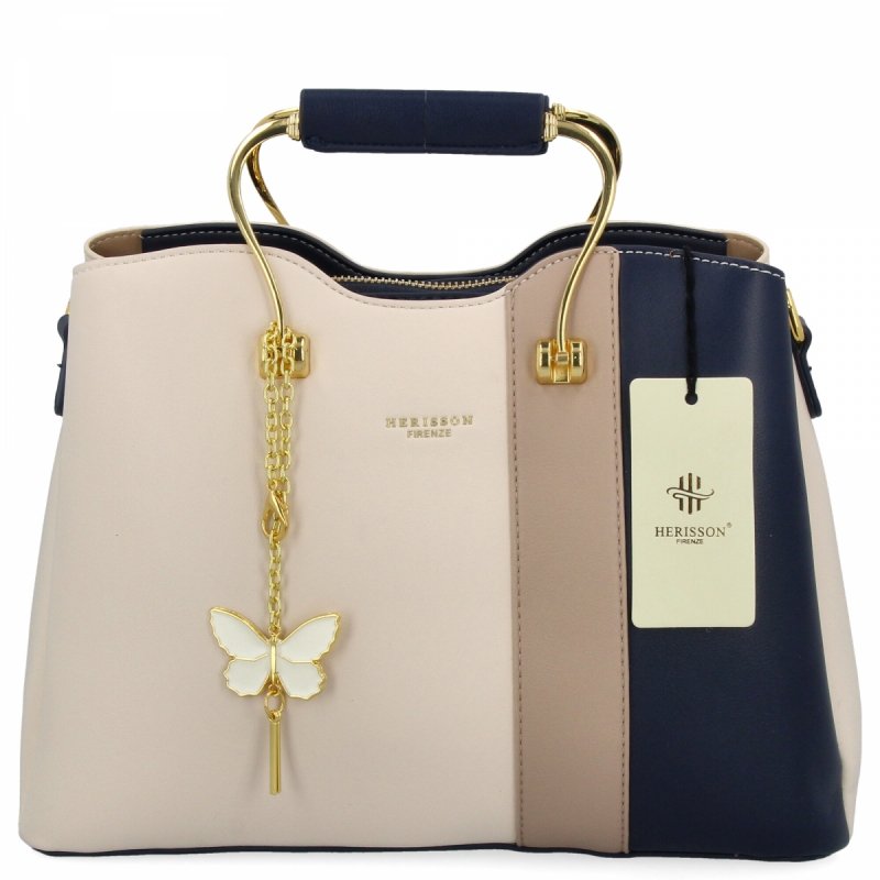 Torebka Damska Modny Kuferek firmy Herisson Beżowa/Granatowa